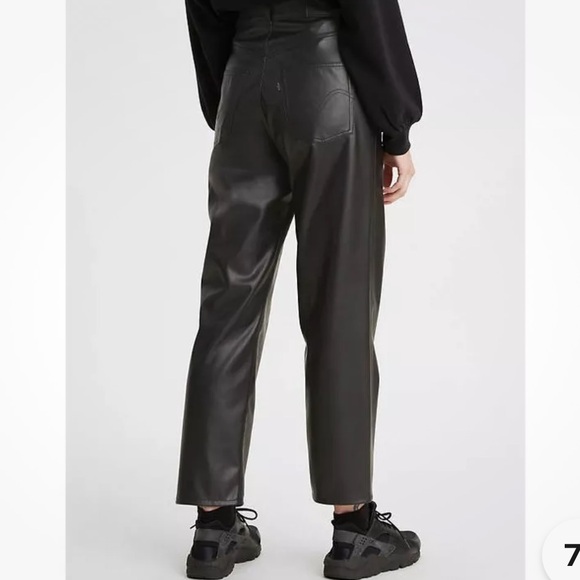 Levi's Jeans Black Ribcage Premium Straight Faux Leather Ankle Pants Size 25 - Picture 2 of 10